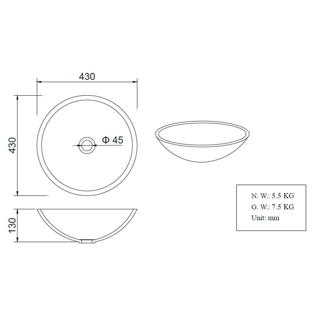 Wiesbaden Valerie Waskom Solid Surface 43x13cm Betonlook